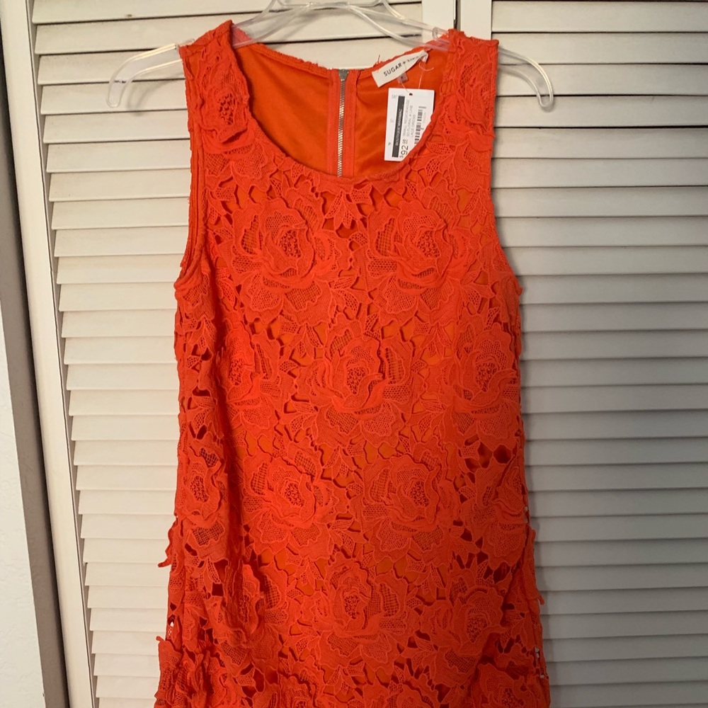 Sugar + Lips orange lace sleeveless dress. Sz S